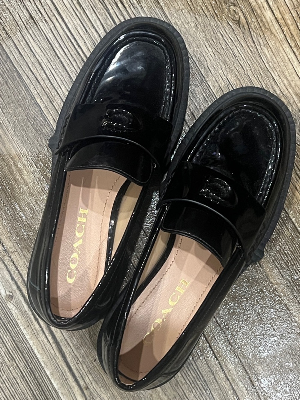 Coach Glossy Black Patent Leather Loafers